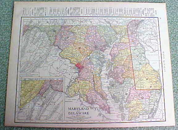 Antique Map Maryland Delaware 1916 Rand McNally