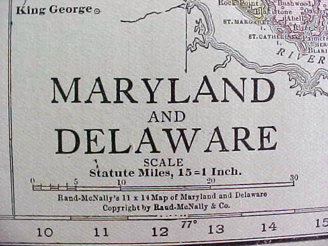 Antique Map Maryland Delaware 1916 Rand McNally
