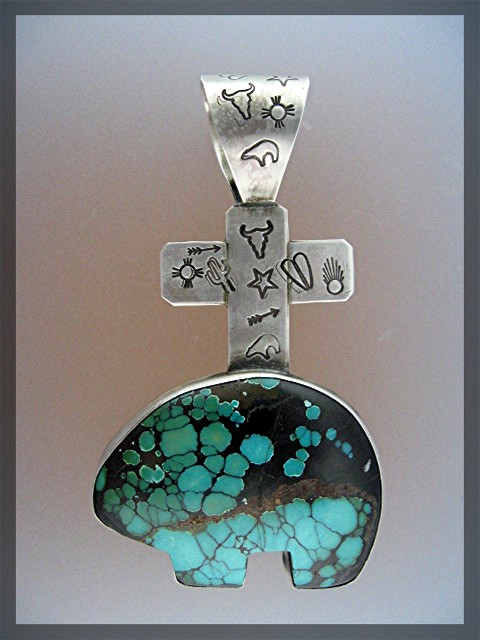 ROCKI GORMAN Sterling Silver Turquoise Bear Pendant