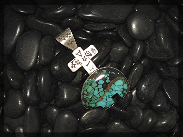 ROCKI GORMAN Sterling Silver Turquoise Bear Pendant