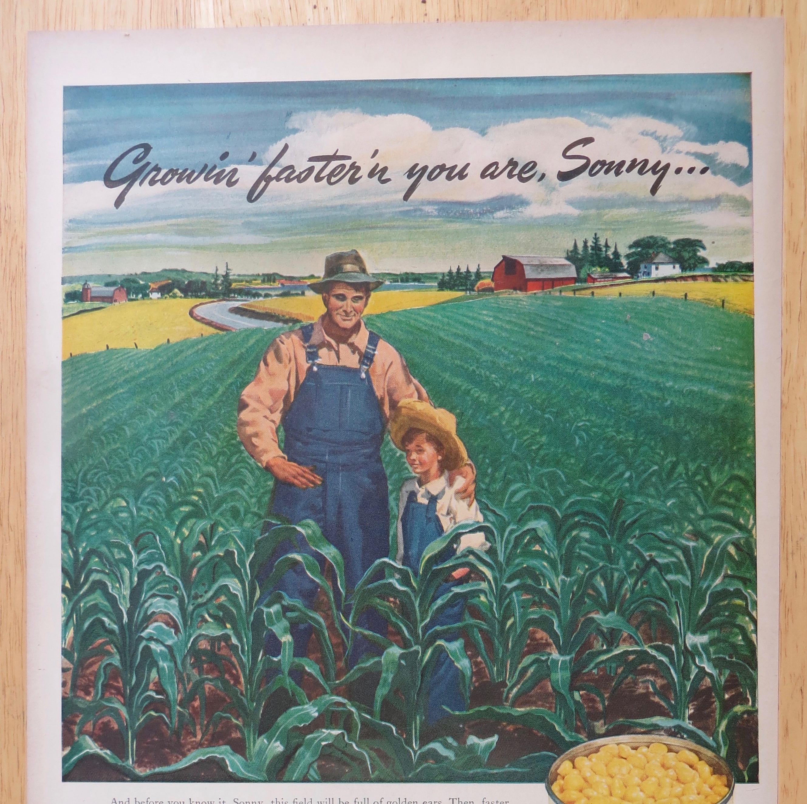 1947 Green Giant Niblets Corn w/ Farmer & Son in Field