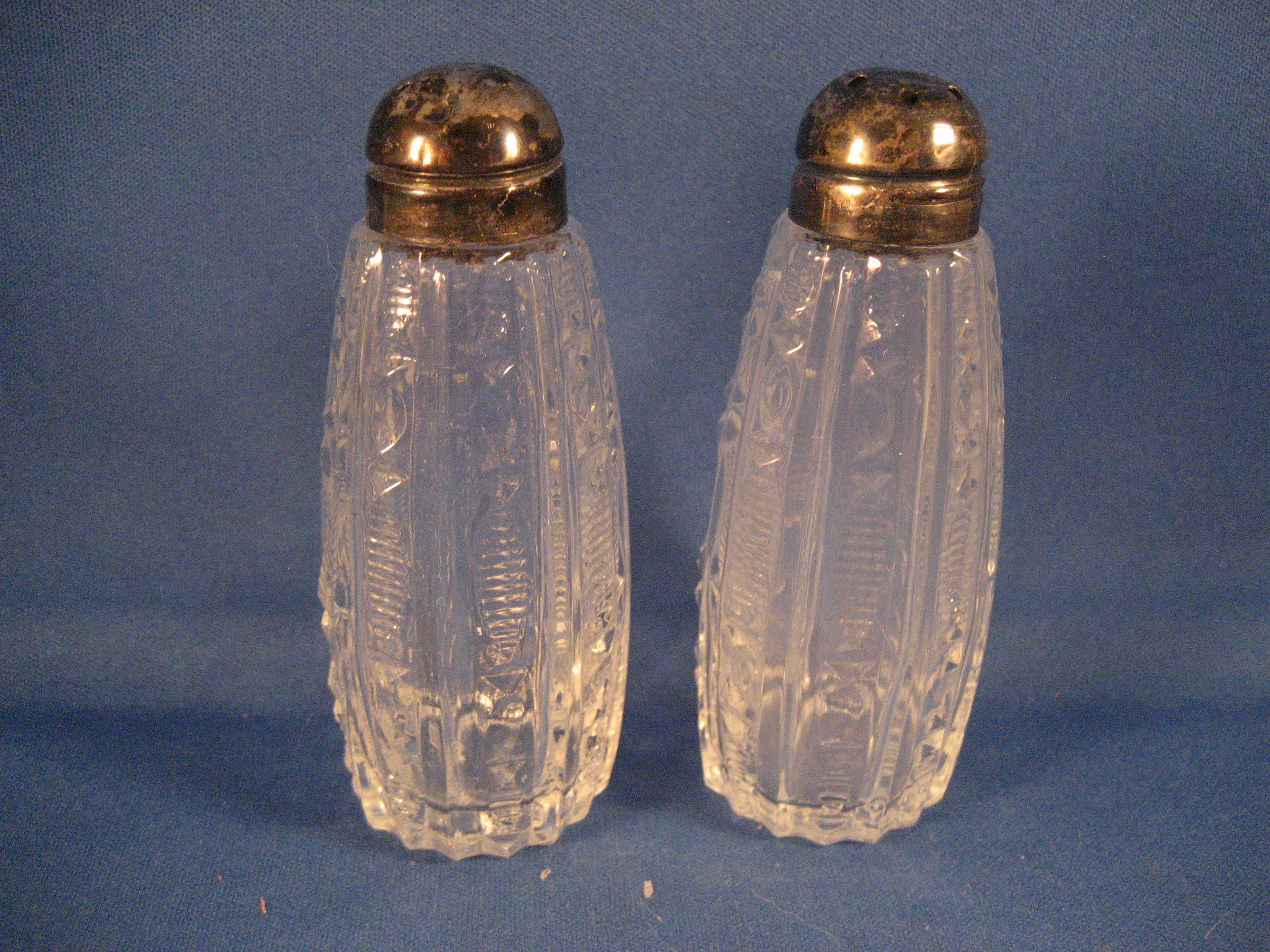 Silver Topped Cut Glass Salt and Pepper Shakers