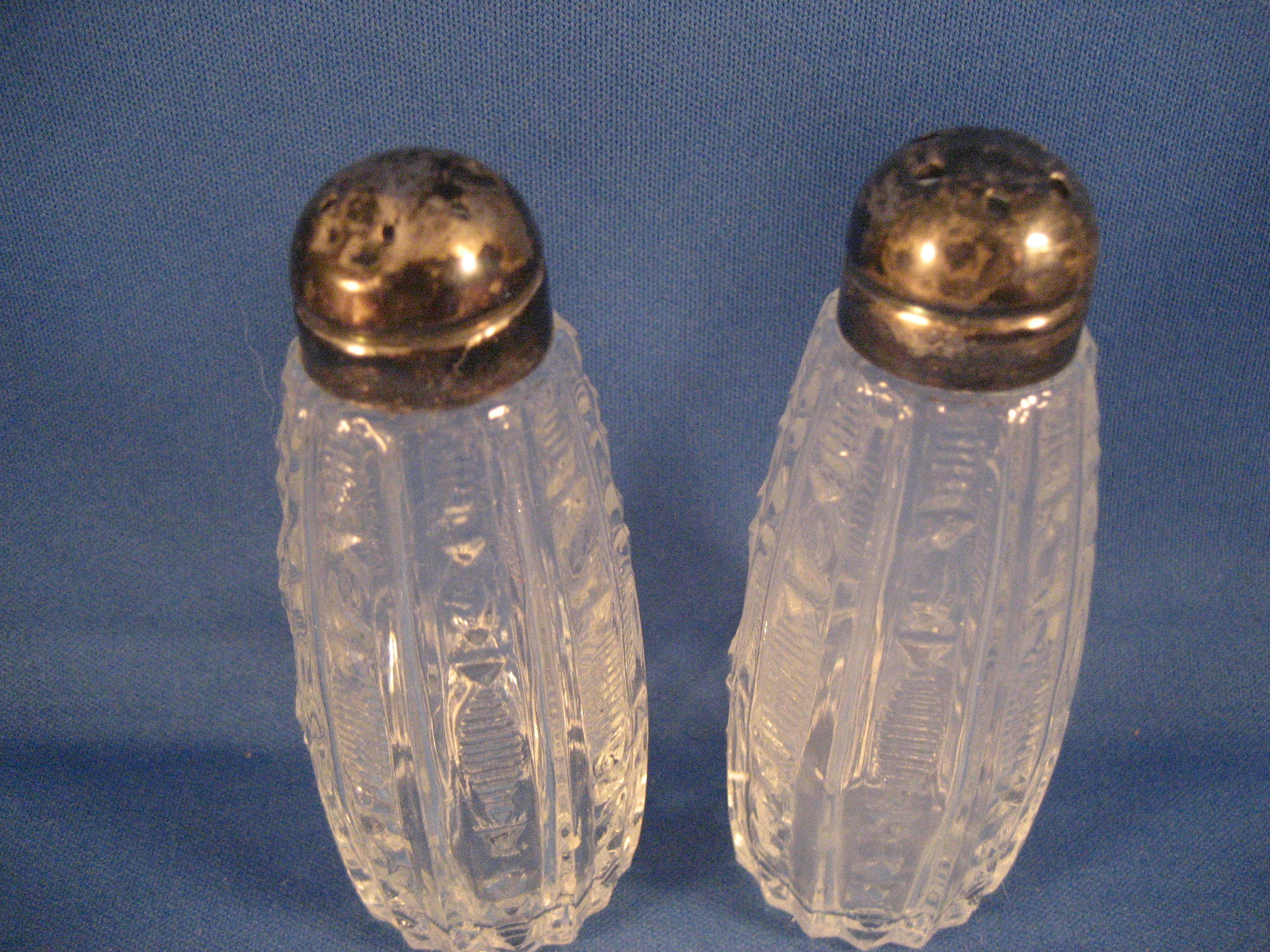 Silver Topped Cut Glass Salt and Pepper Shakers