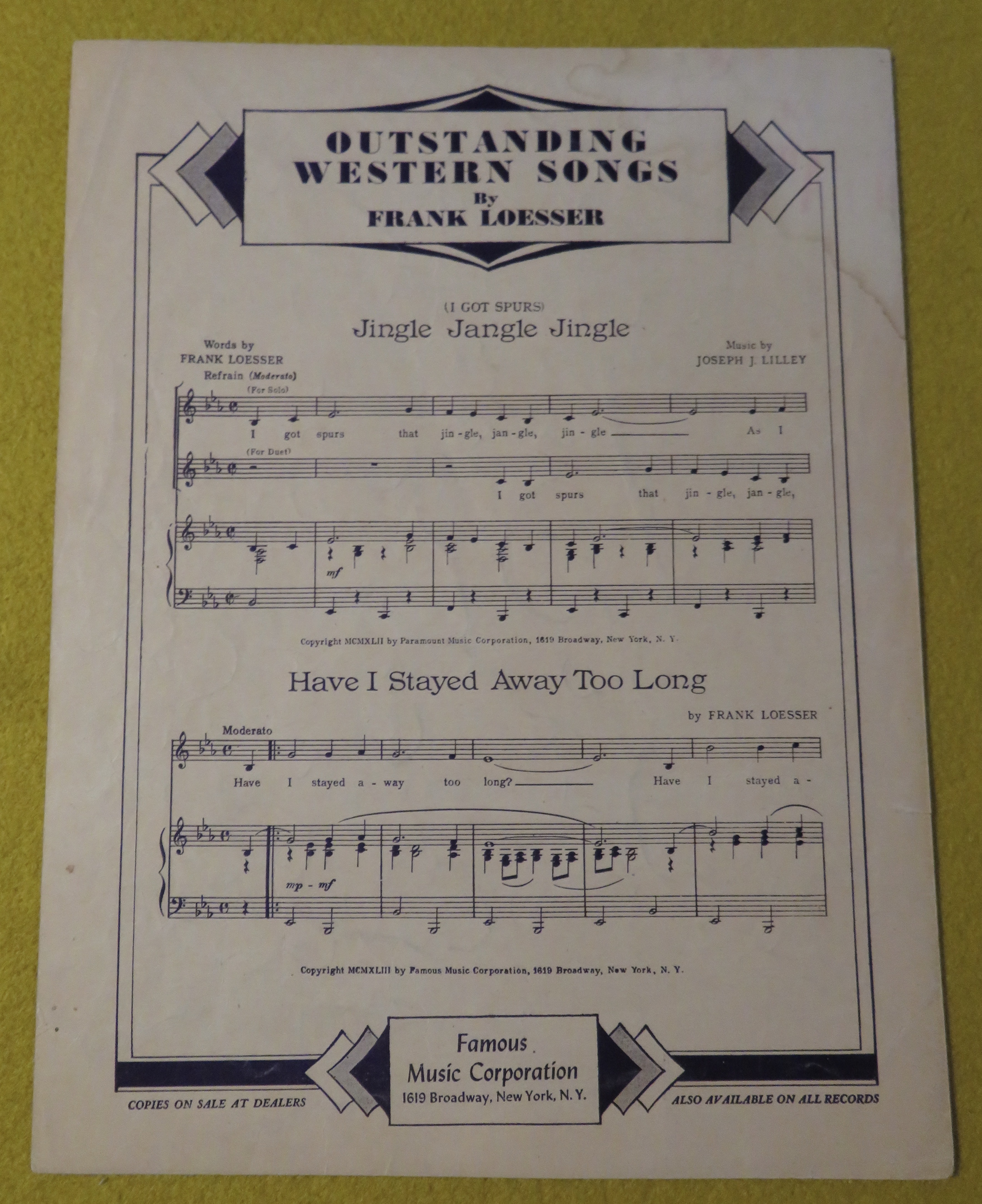 1945 Wave To Me, My Lady Sheet Music Stein/Loesser