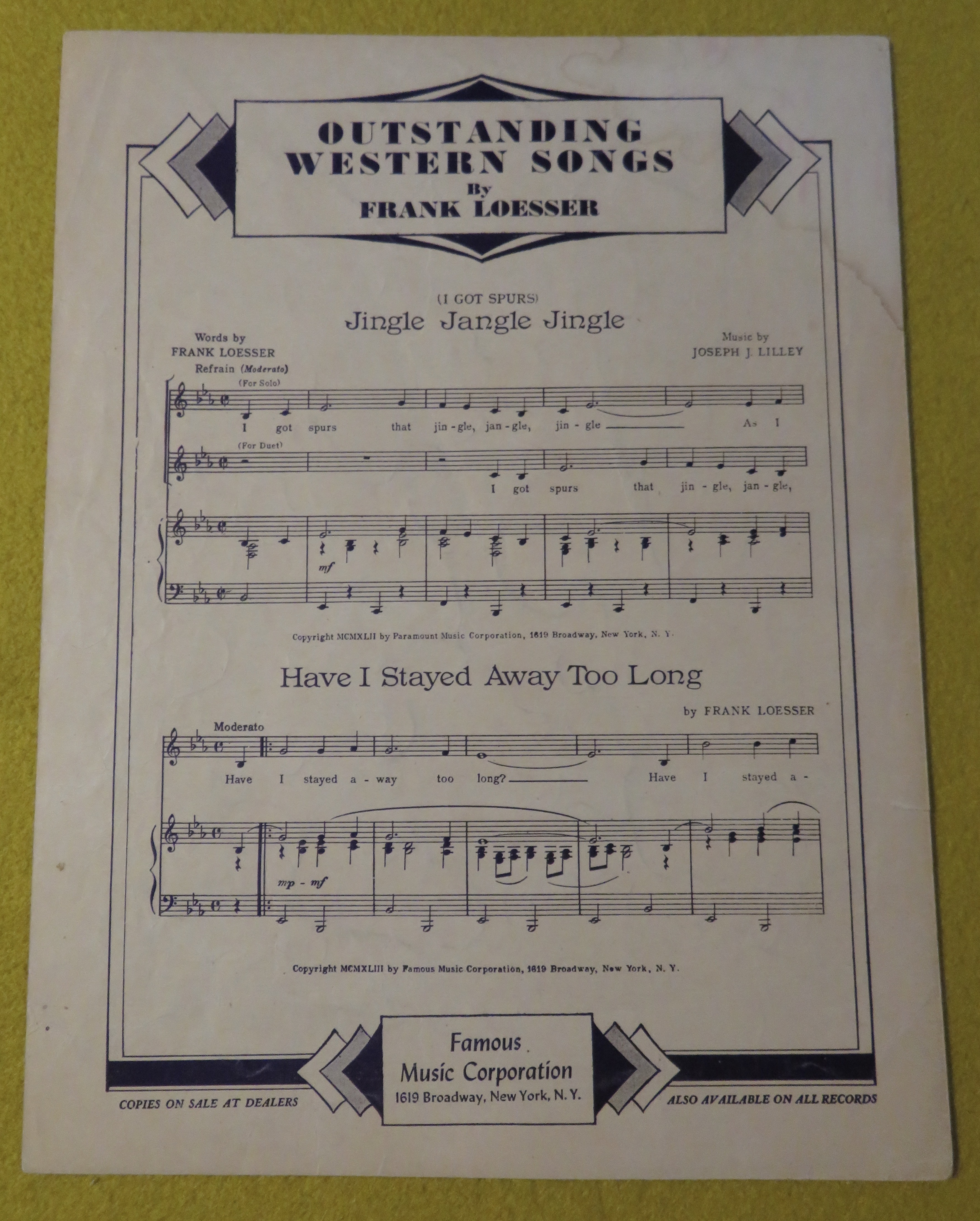1945 Wave To Me, My Lady Sheet Music Stein/Loesser