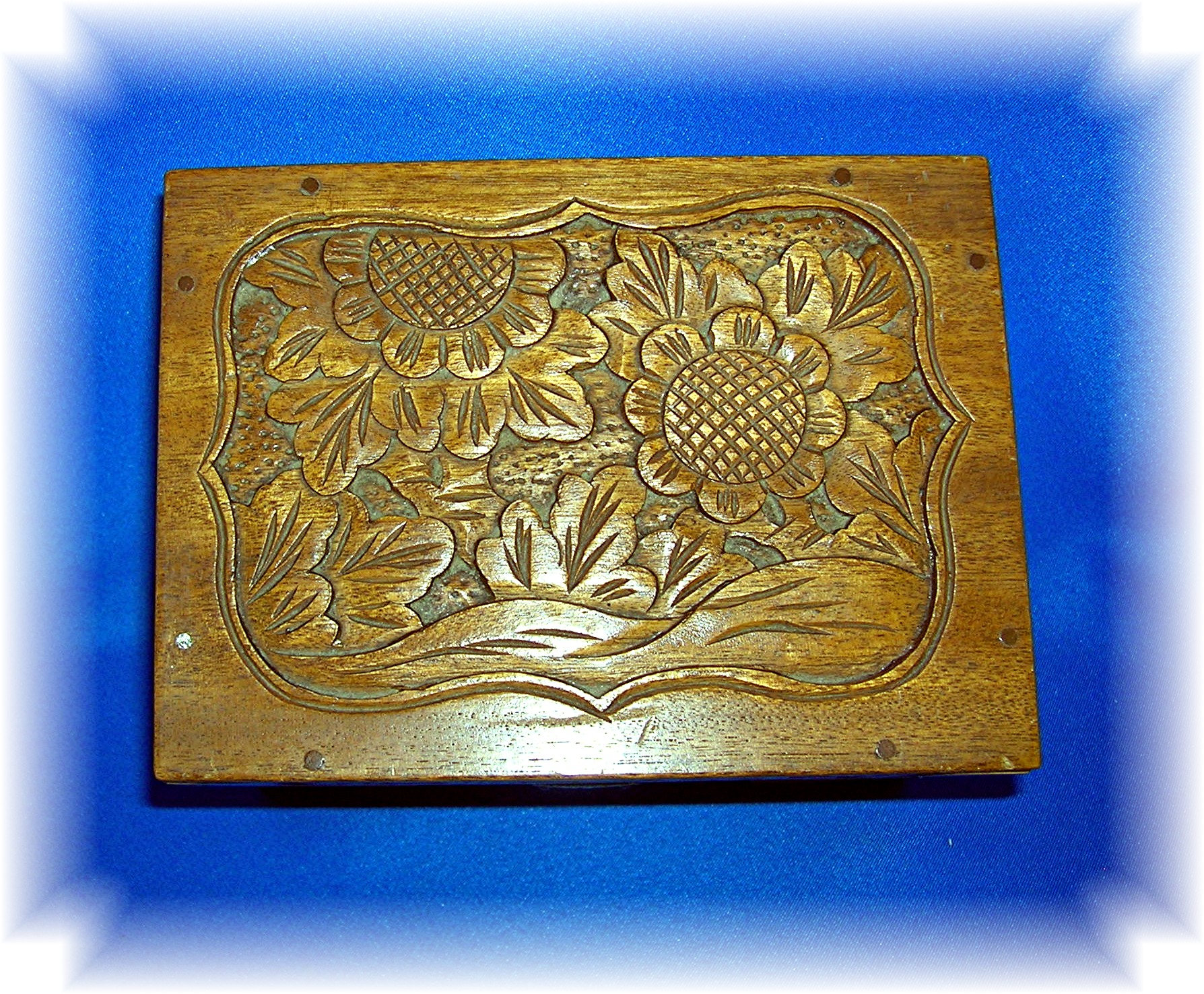Vintage Hand Carved Wooden Jewelry Box With Key