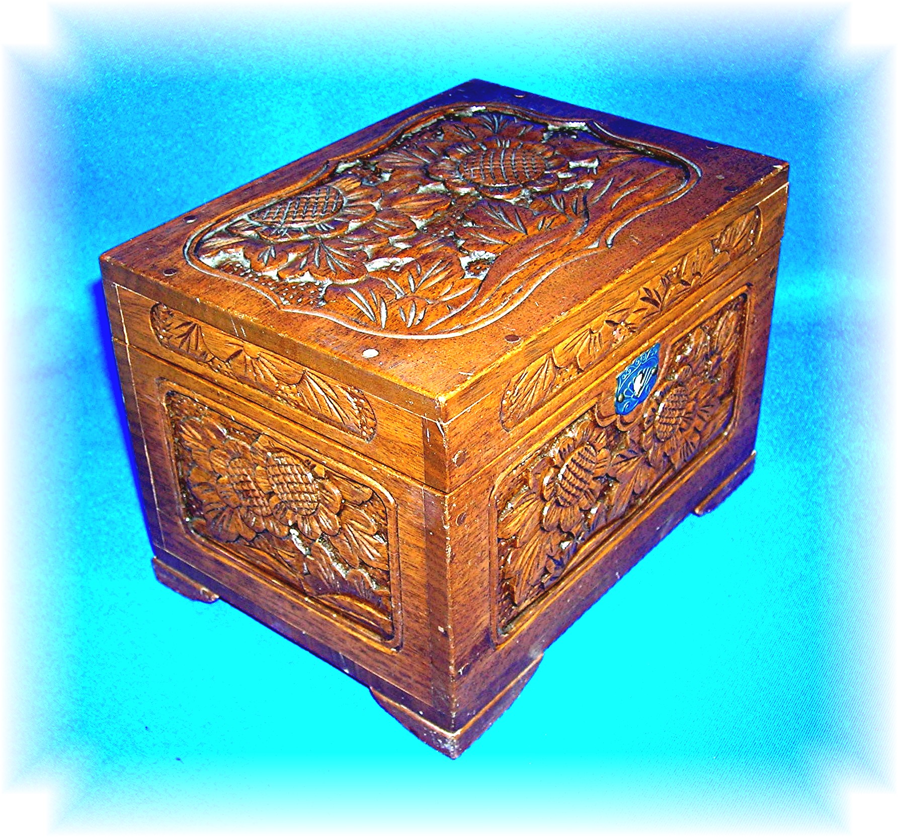 Vintage Hand Carved Wooden Jewelry Box With Key