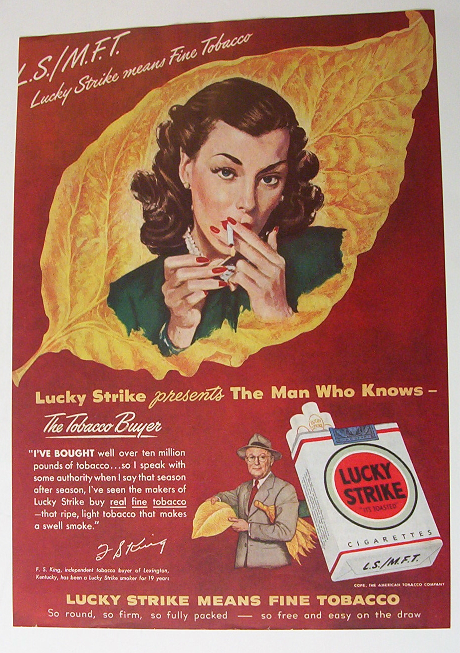 1948 Lucky Strike Cigarette w/ Woman Lighting Cigarette