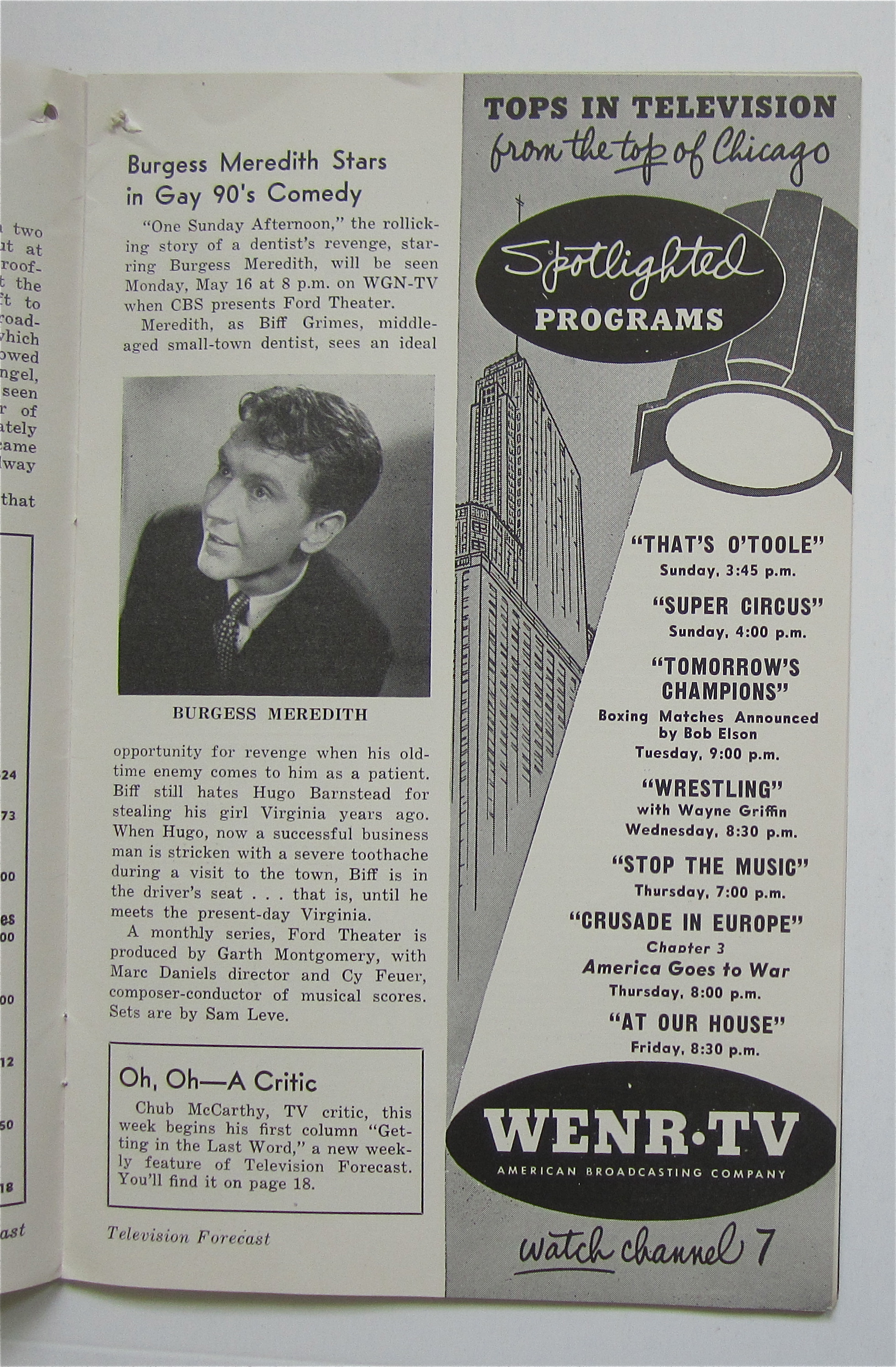 Television Forecast May 14, 1949 Cliffy Of Super Circus