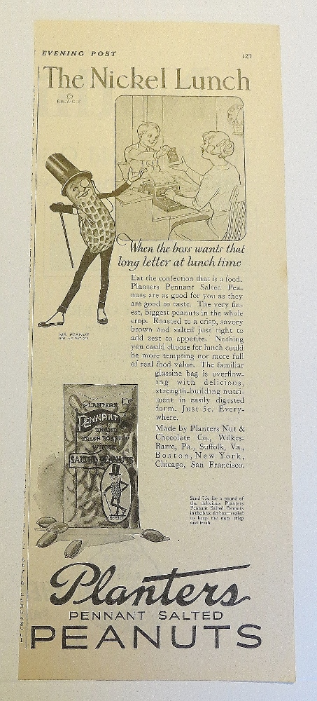1923 Planters Peanuts With Nickel Lunch