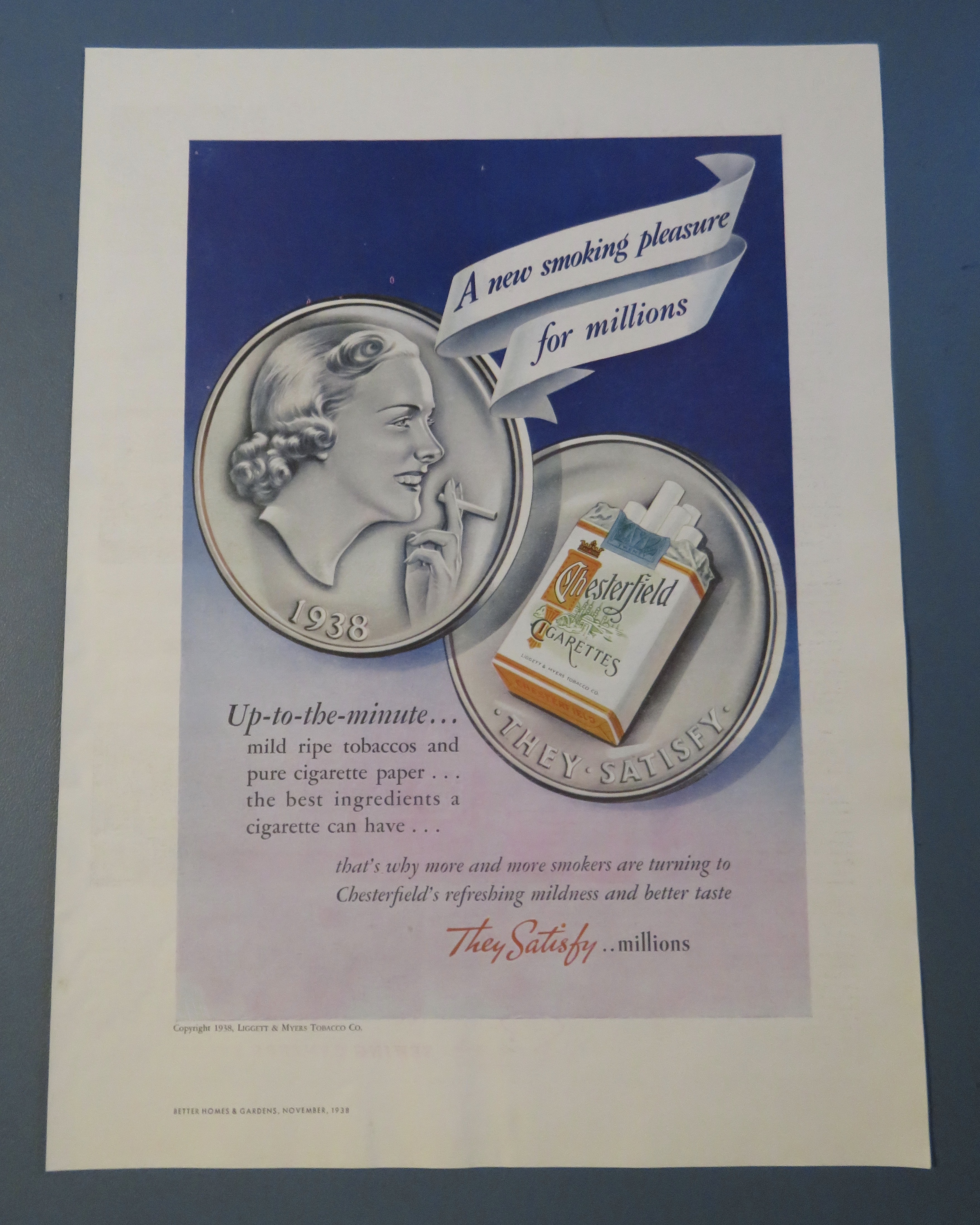 1938 Chesterfield Cigarettes with Two Coins