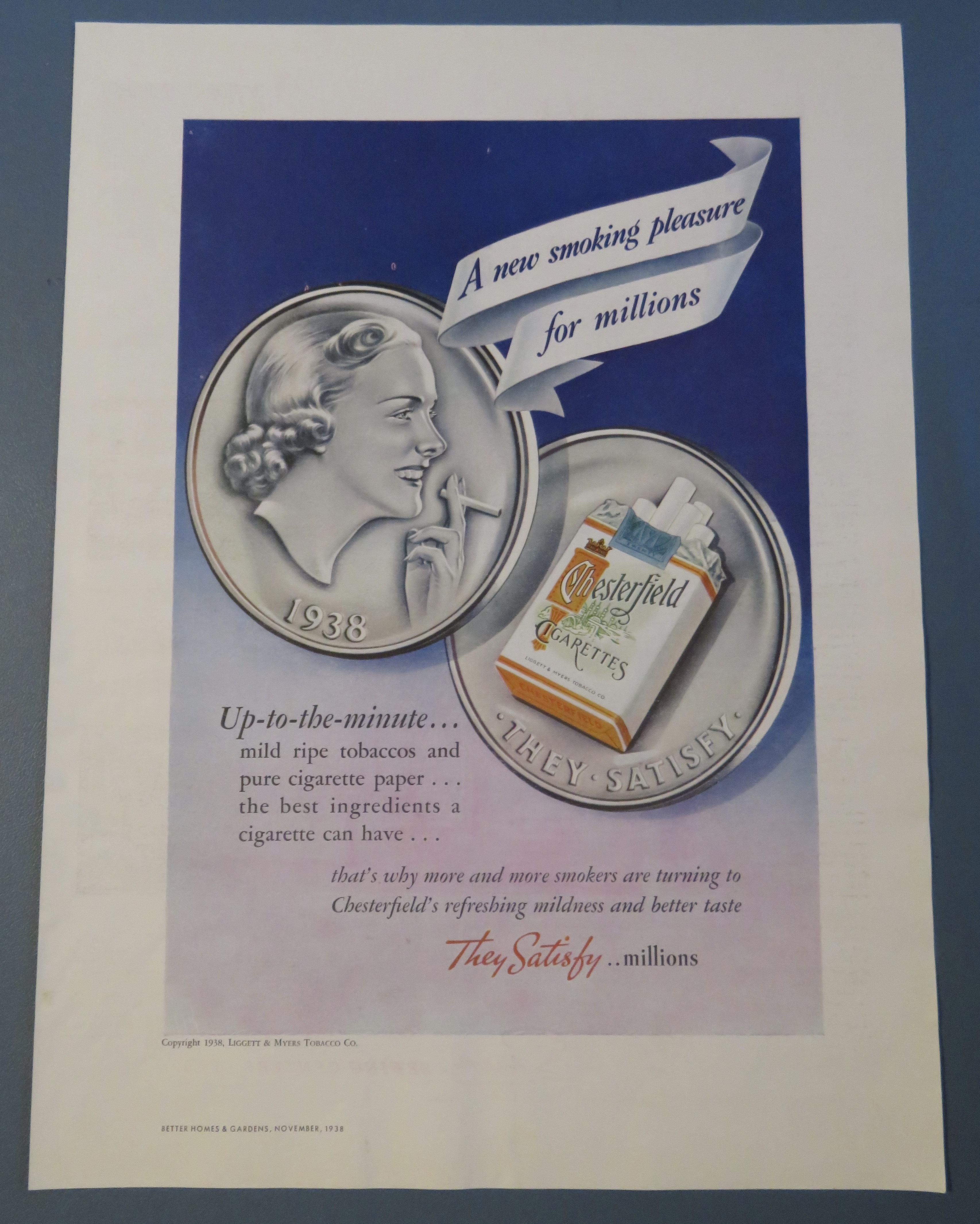 1938 Chesterfield Cigarettes with Two Coins