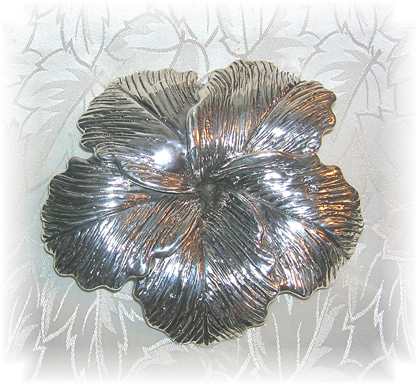 4 Inches Wide Sterling Silver Hibiscus Flower Brooch