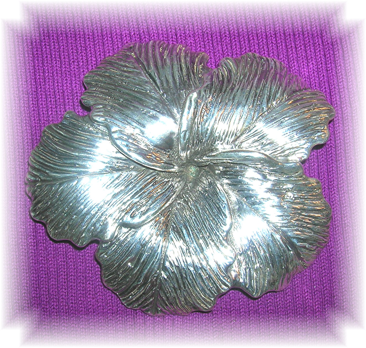 4 Inches Wide Sterling Silver Hibiscus Flower Brooch