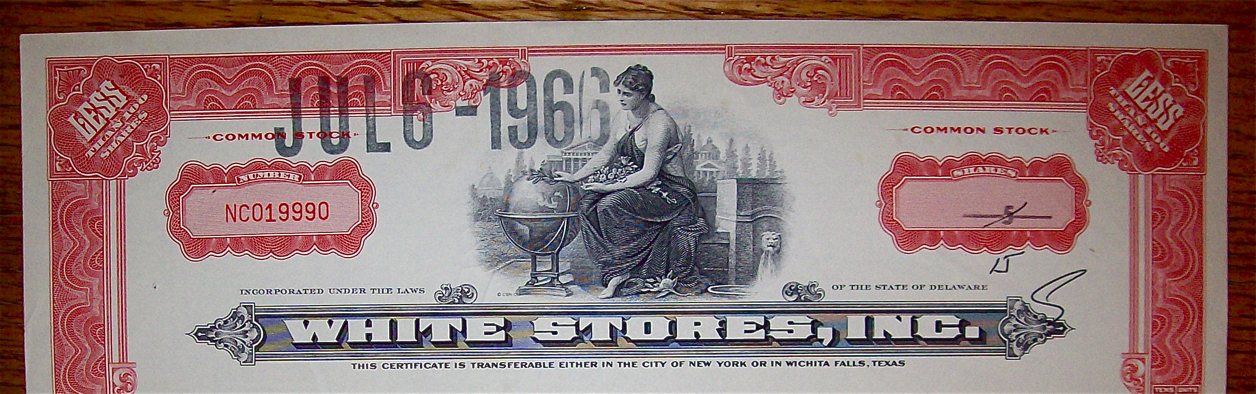 1966 White Stores Stock Certificate