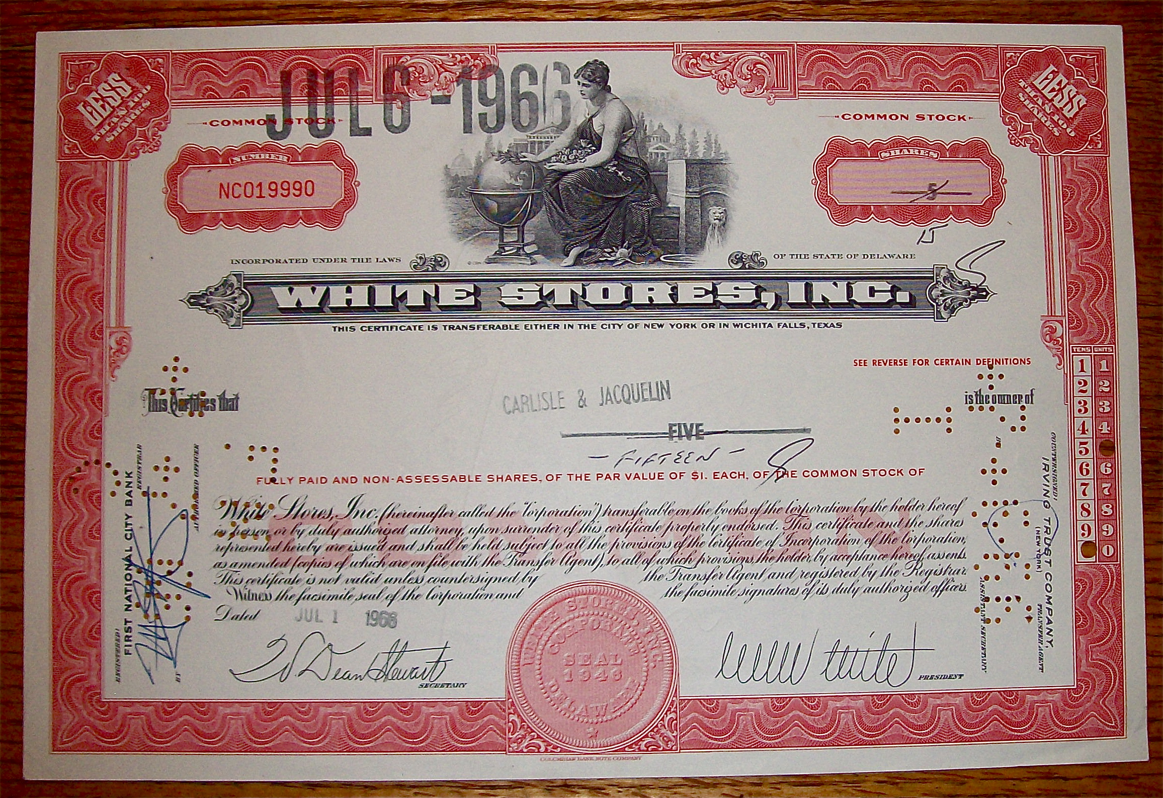 1966 White Stores Stock Certificate