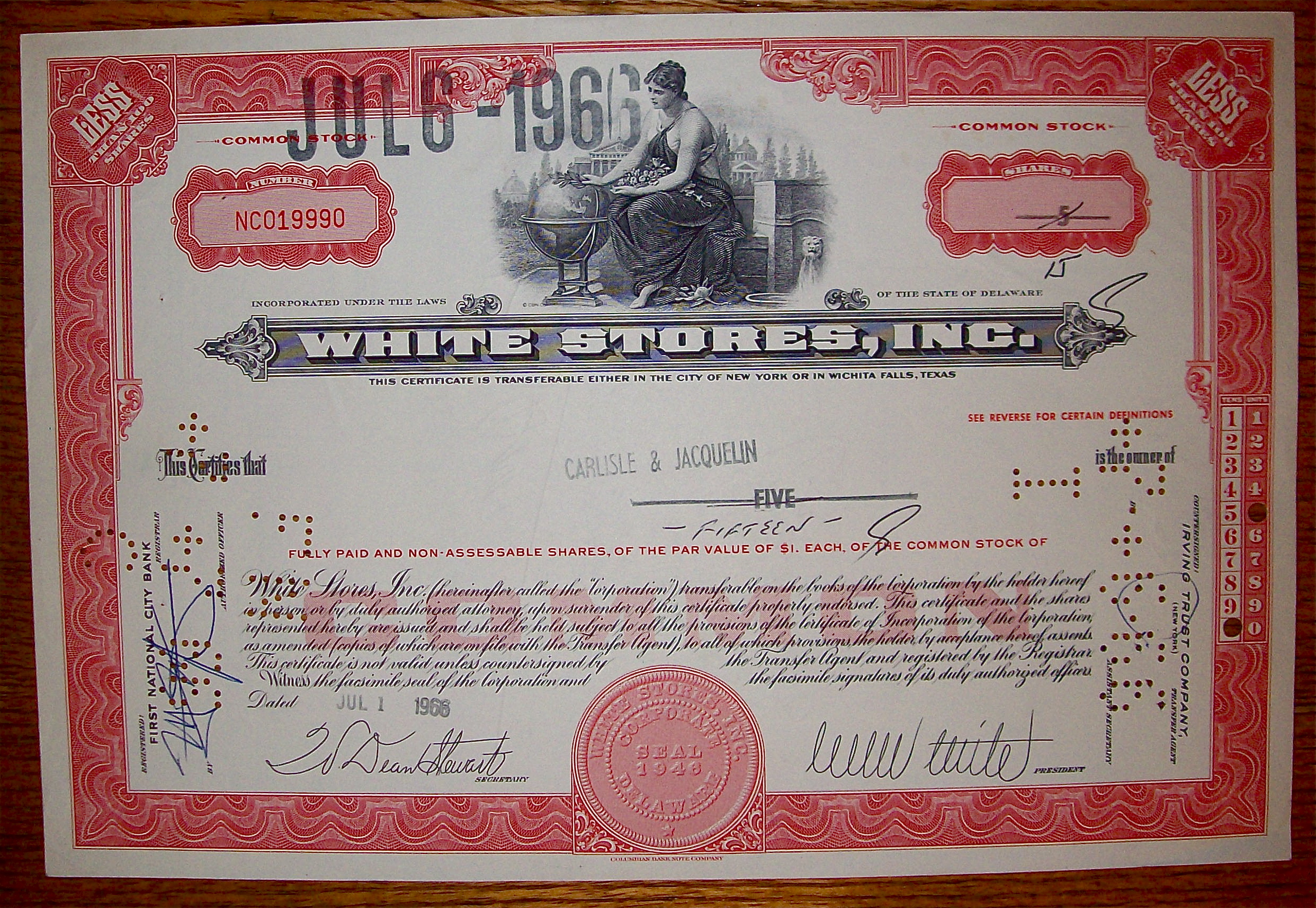 1966 White Stores Stock Certificate