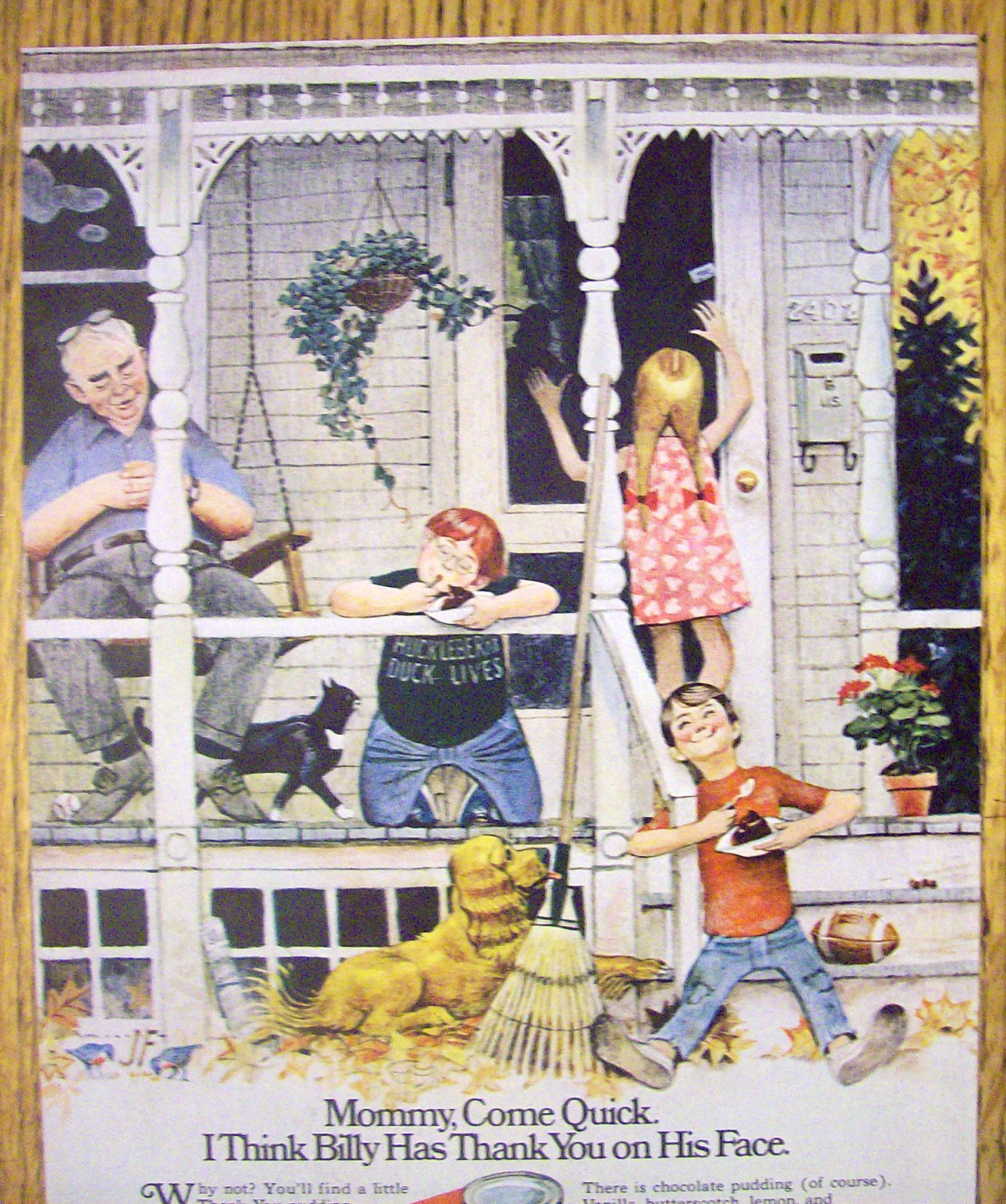 1973 Thank You Chocolate Pudding with Family on Porch