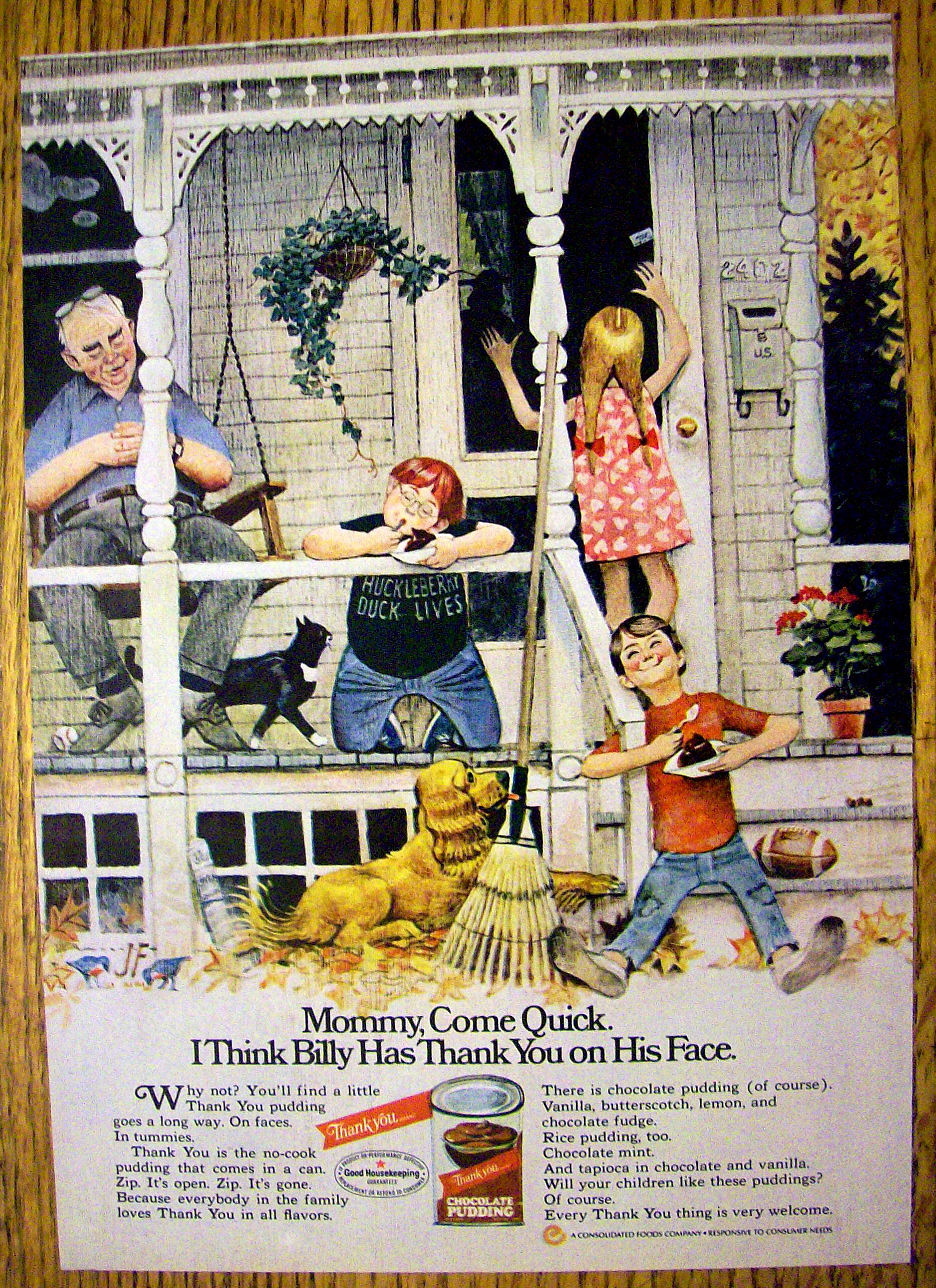 1973 Thank You Chocolate Pudding with Family on Porch
