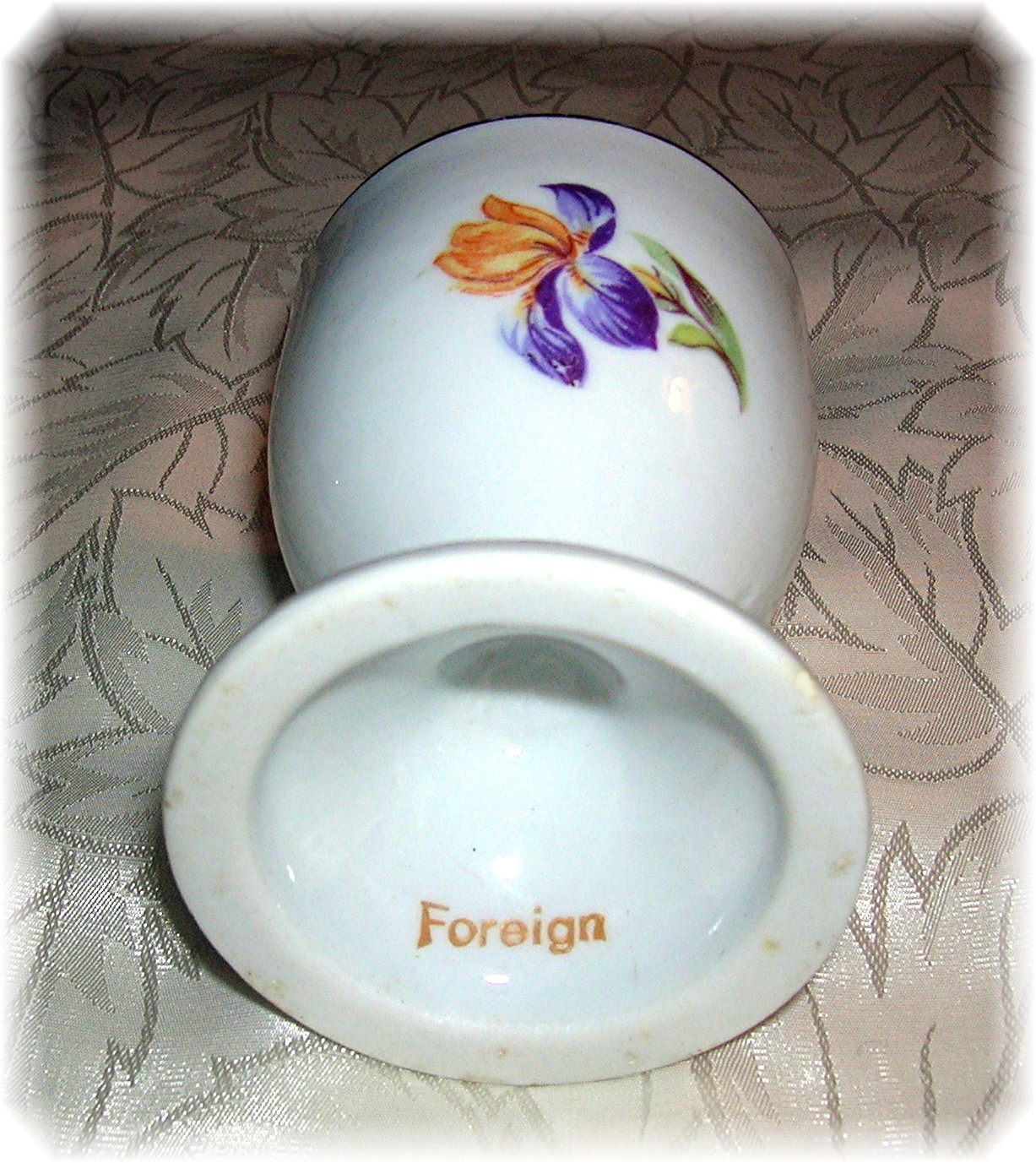 Porcelain Egg Cup With Handpainted Purple Iris