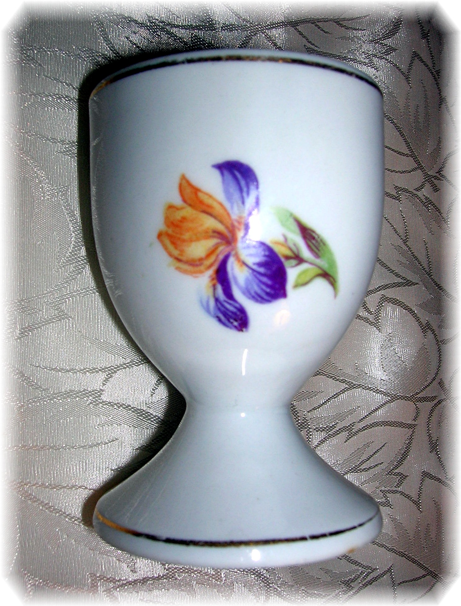 Porcelain Egg Cup With Handpainted Purple Iris