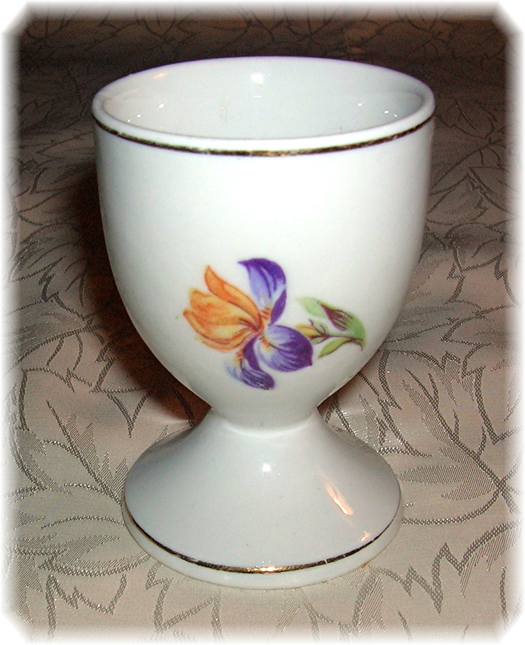 Porcelain Egg Cup With Handpainted Purple Iris