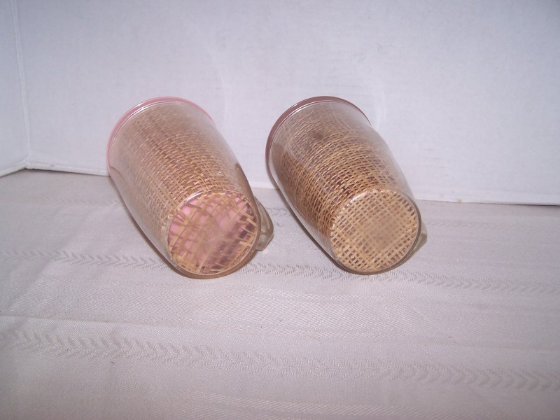 2 THERMAL WARE Straw Weave Handled Cups