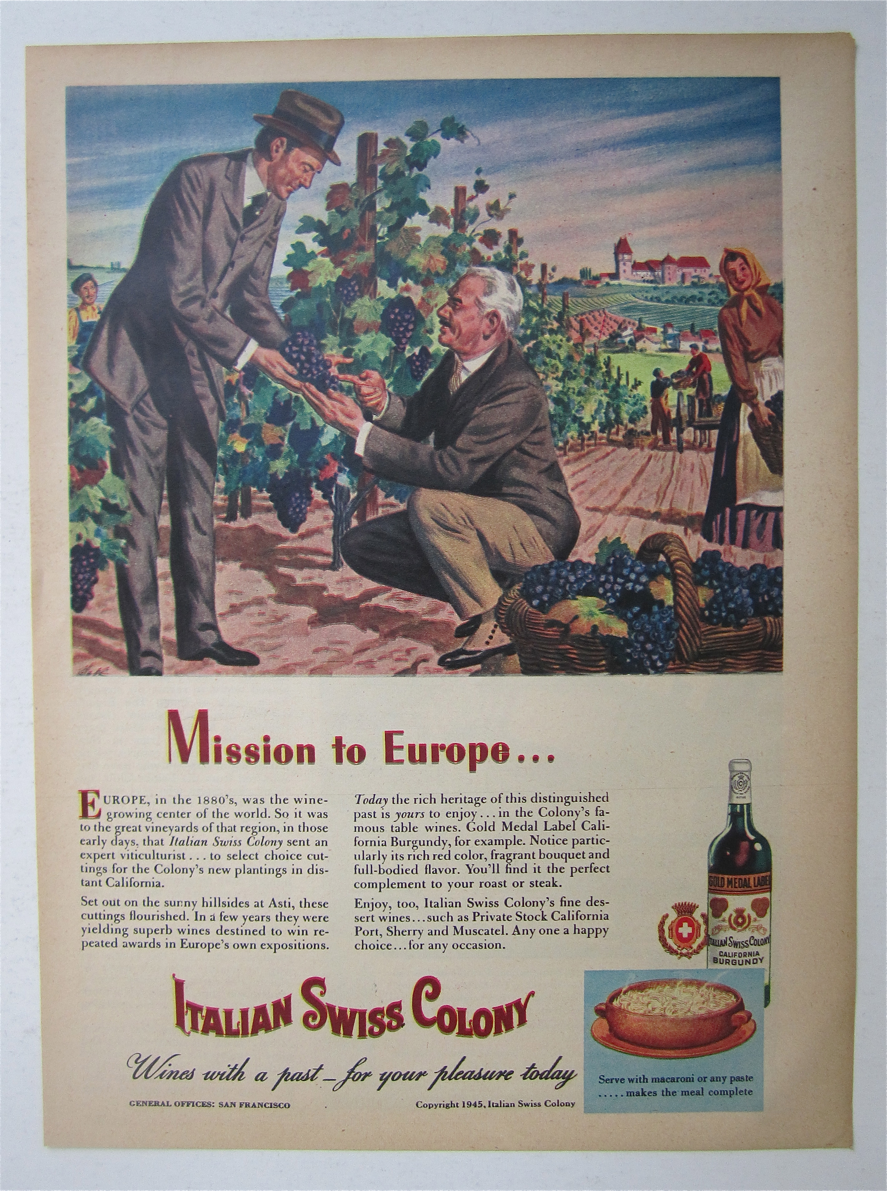 1945 Italian Swiss Colony Wine w/Two Men Talking