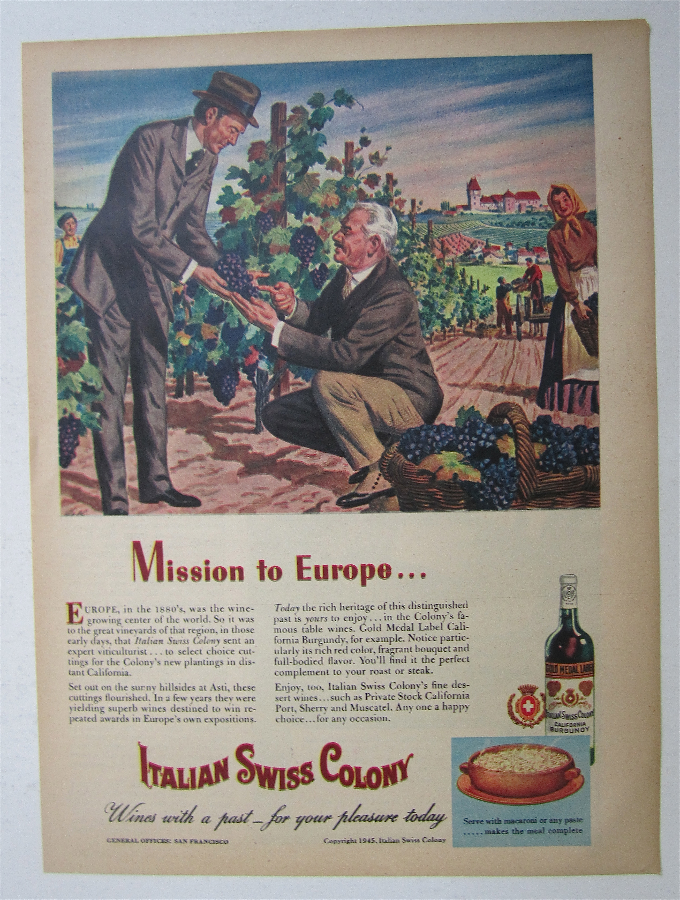 1945 Italian Swiss Colony Wine w/Two Men Talking