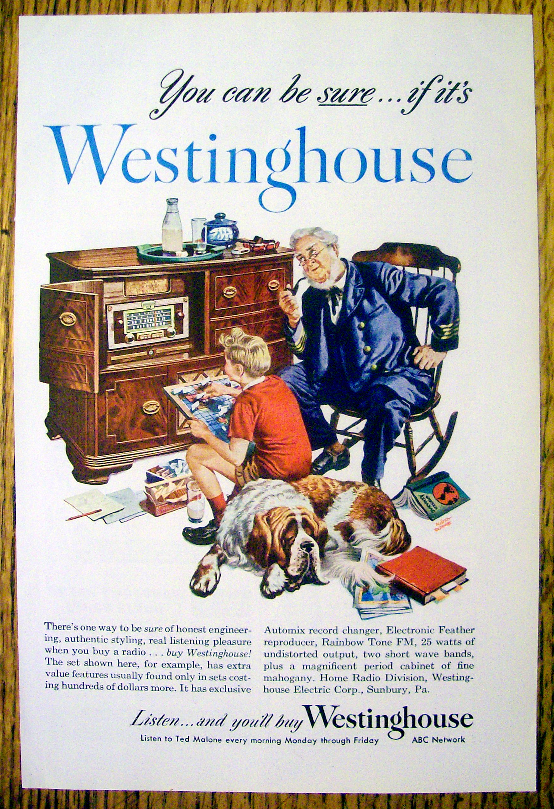 1948 Westinghouse Radio with Old Man & Young Boy