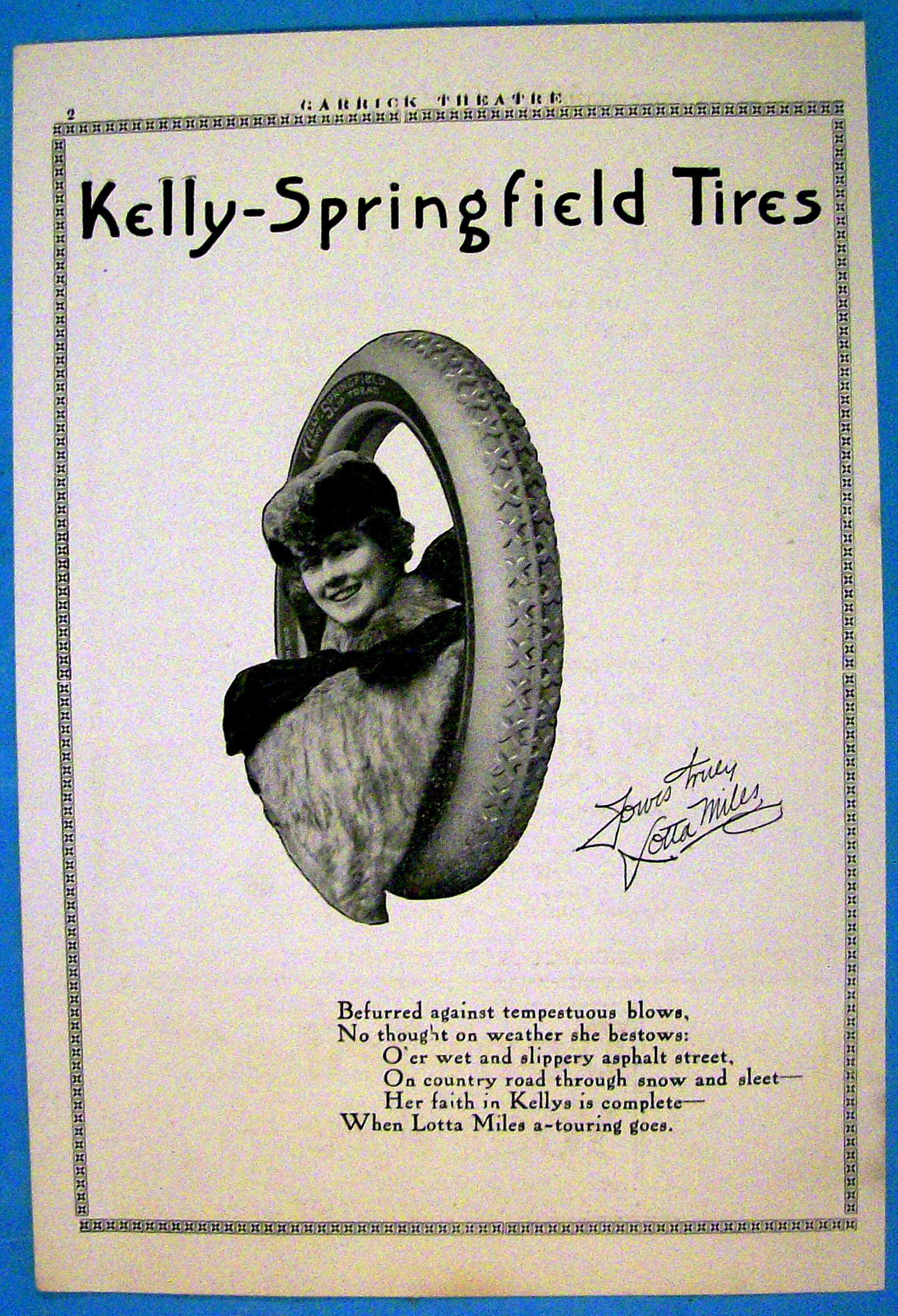 1913 Kelly Tires with Woman's Face In Tire