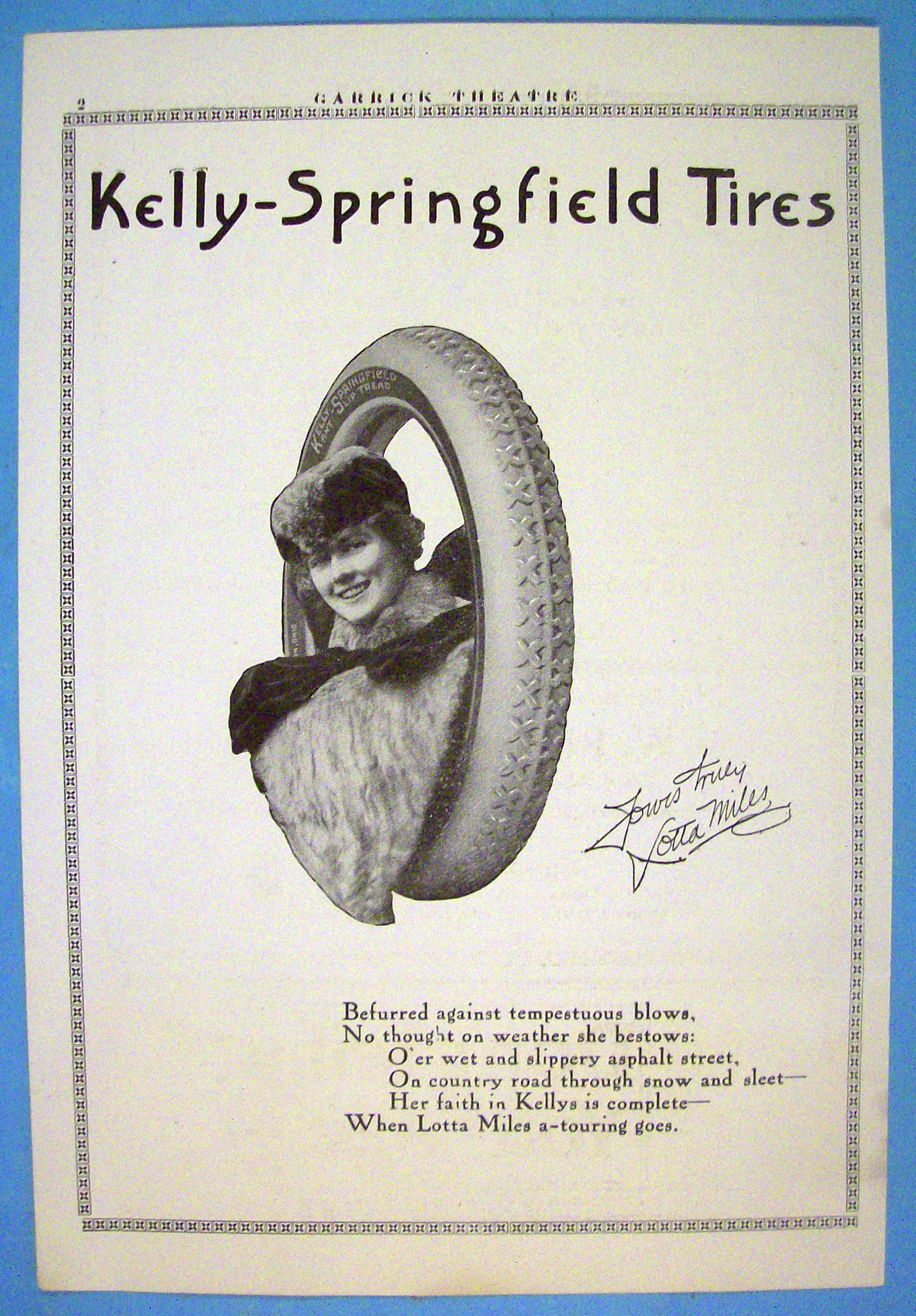1913 Kelly Tires with Woman's Face In Tire