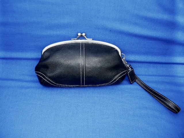Coach Black Leather Wristlette Bag