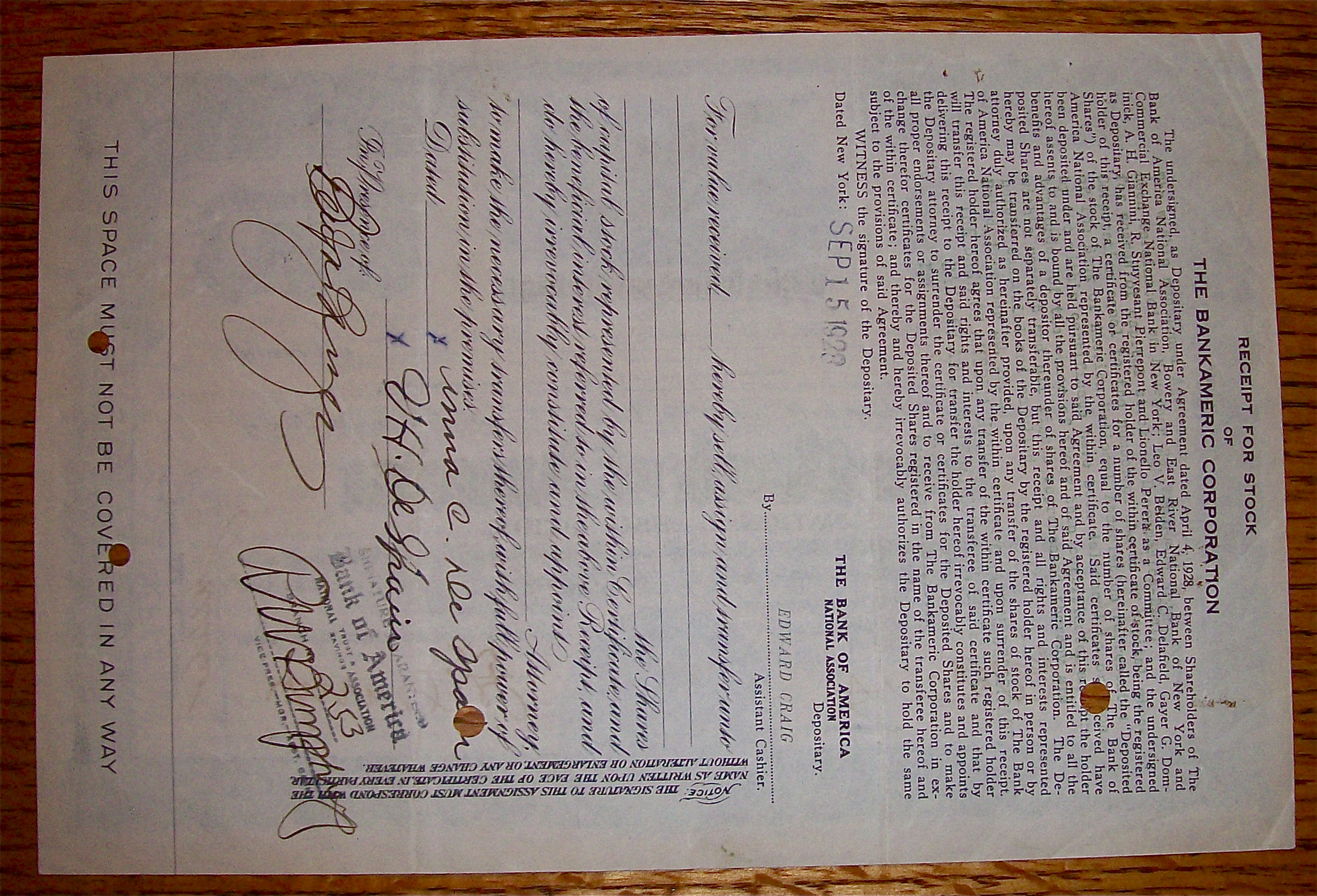 1928 Bank Of America Stock Certificate
