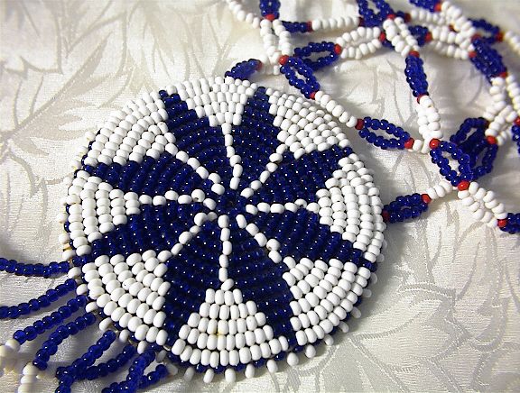 Doeskin Red White Blue Black Beaded Ethnic Necklace