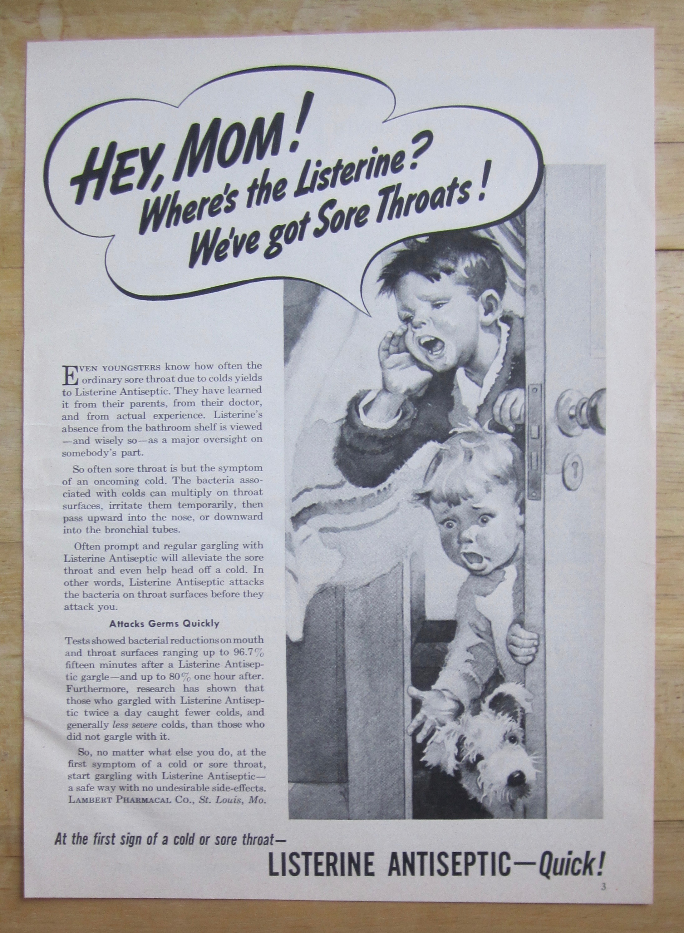 1951 Listerine Antiseptic with Children & Sore Throats