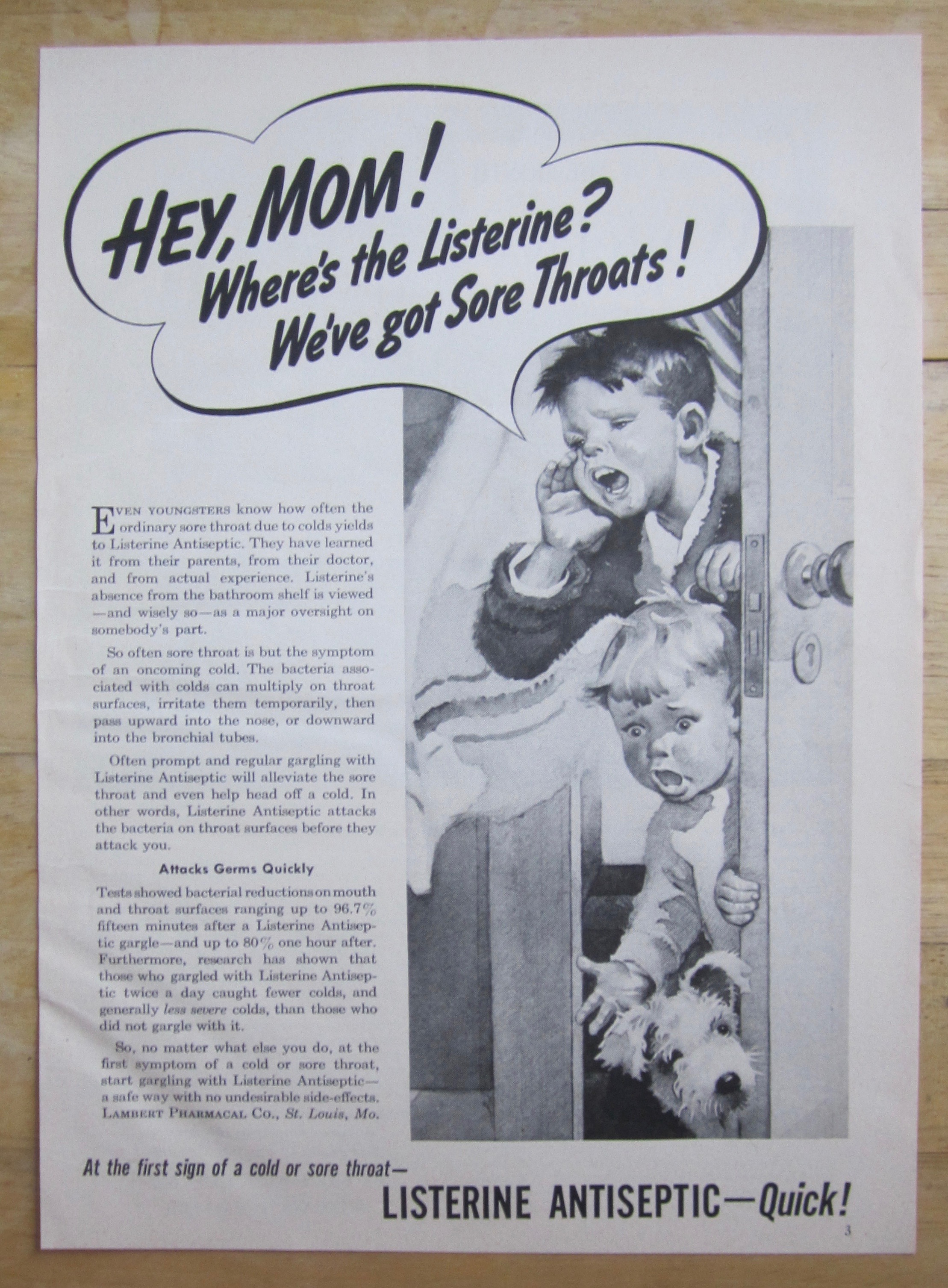 1951 Listerine Antiseptic with Children & Sore Throats