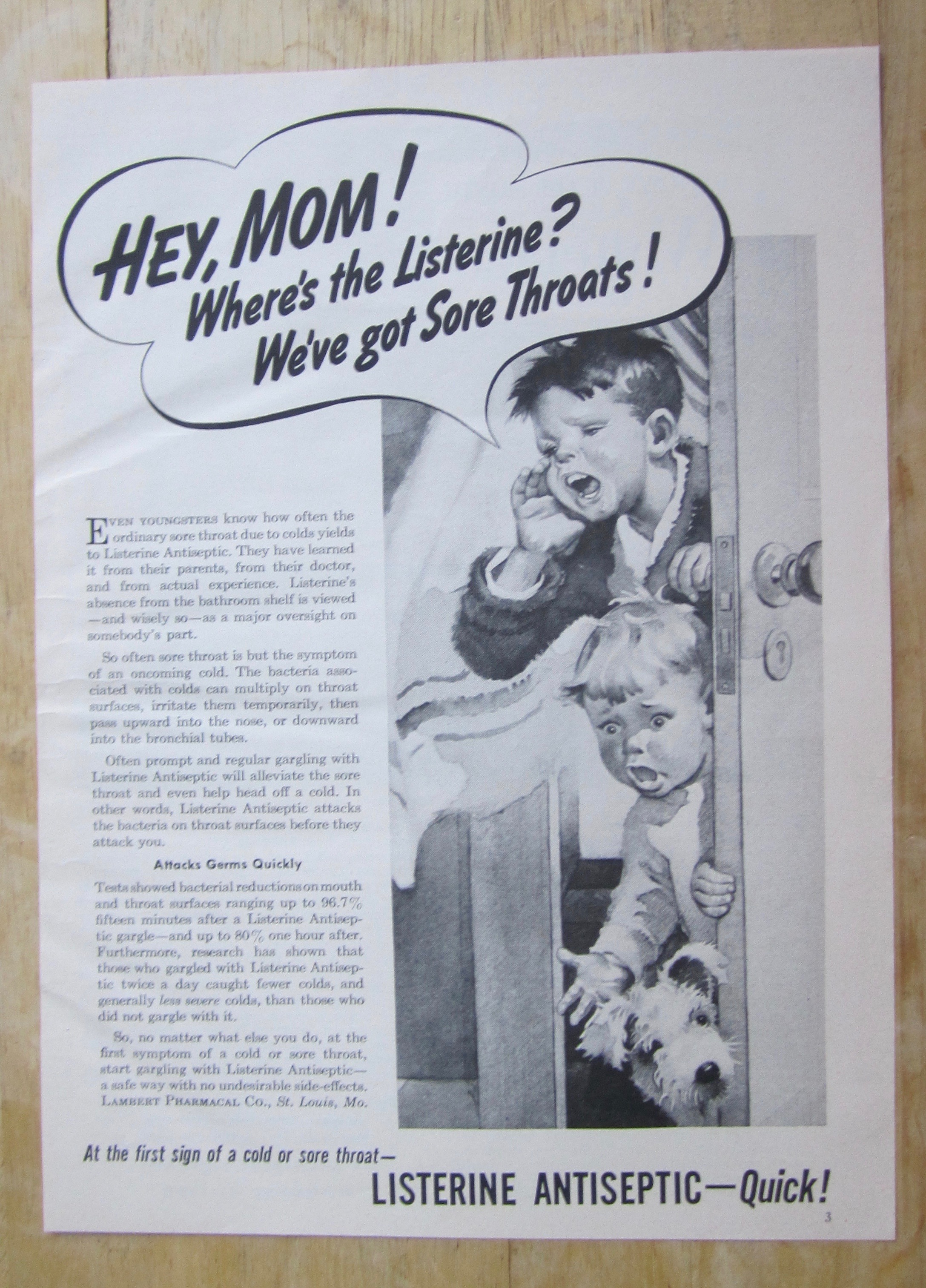 1951 Listerine Antiseptic with Children & Sore Throats