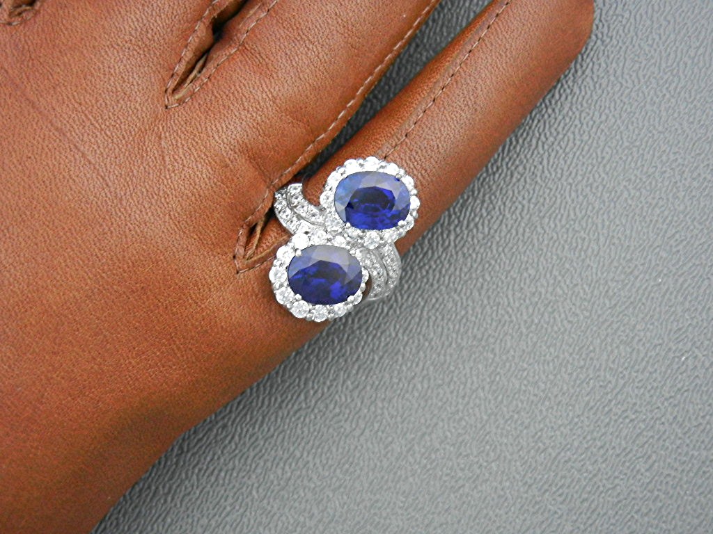Ring Sterling Silver Kashmir Sapphires Blue and White