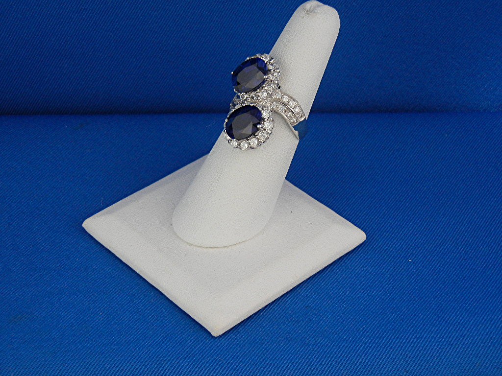 Ring Sterling Silver Kashmir Sapphires Blue and White