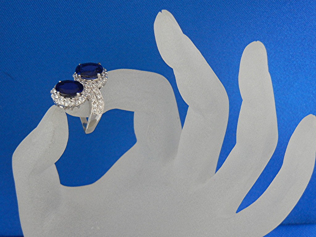 Ring Sterling Silver Kashmir Sapphires Blue and White