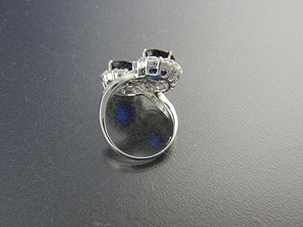 Ring Sterling Silver Kashmir Sapphires Blue and White