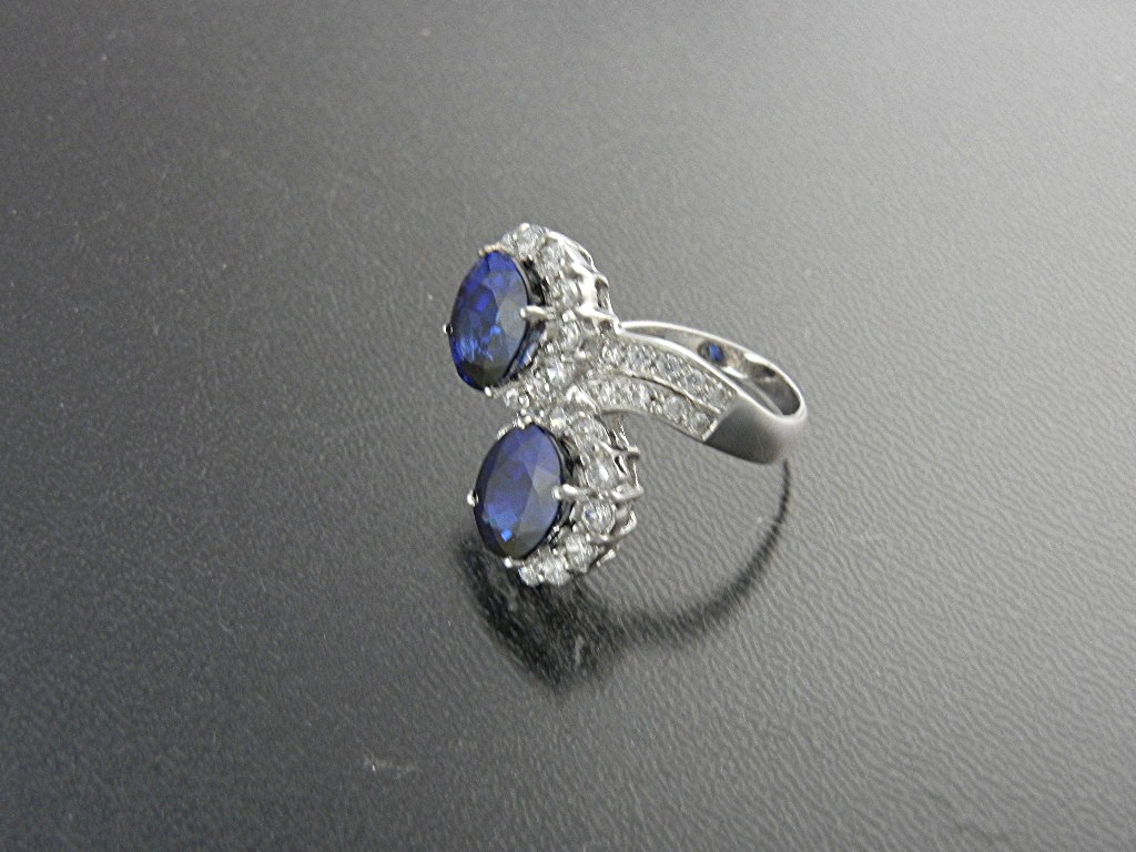 Ring Sterling Silver Kashmir Sapphires Blue and White
