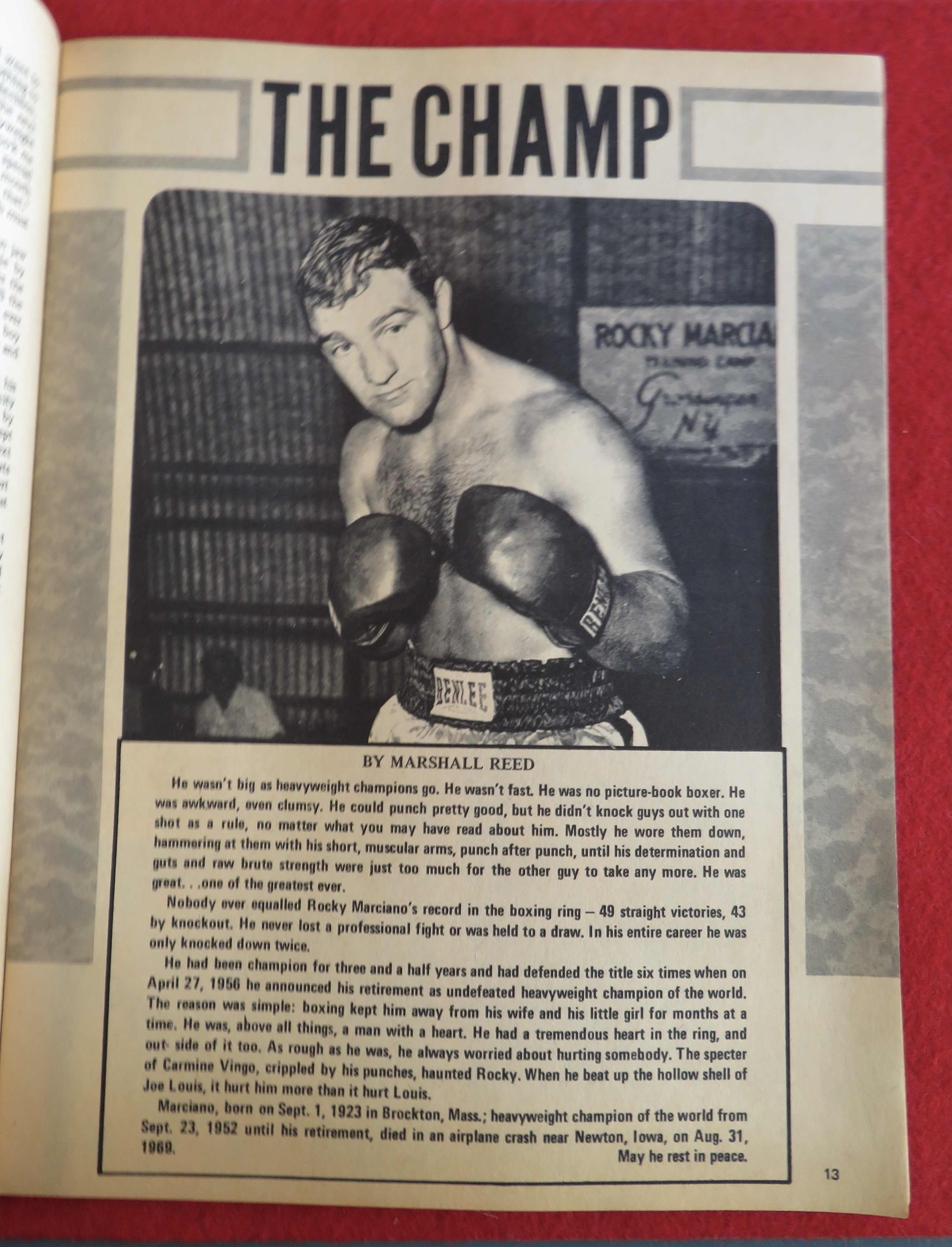 Boxing Illustrated Magazine December 1969 R Marciano