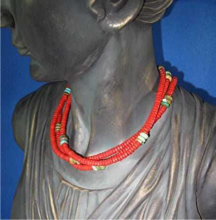 Coral and Turquoise 3 Strand Necklace Silver Clasp