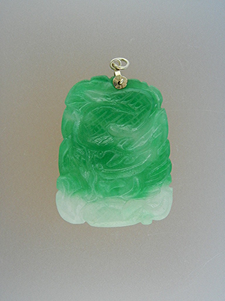 Pendant Green Carved Jade 14K Gold bale