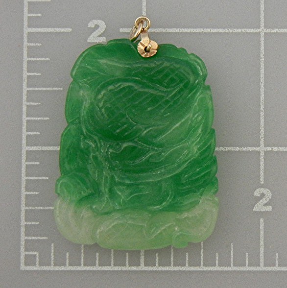Pendant Green Carved Jade 14K Gold bale