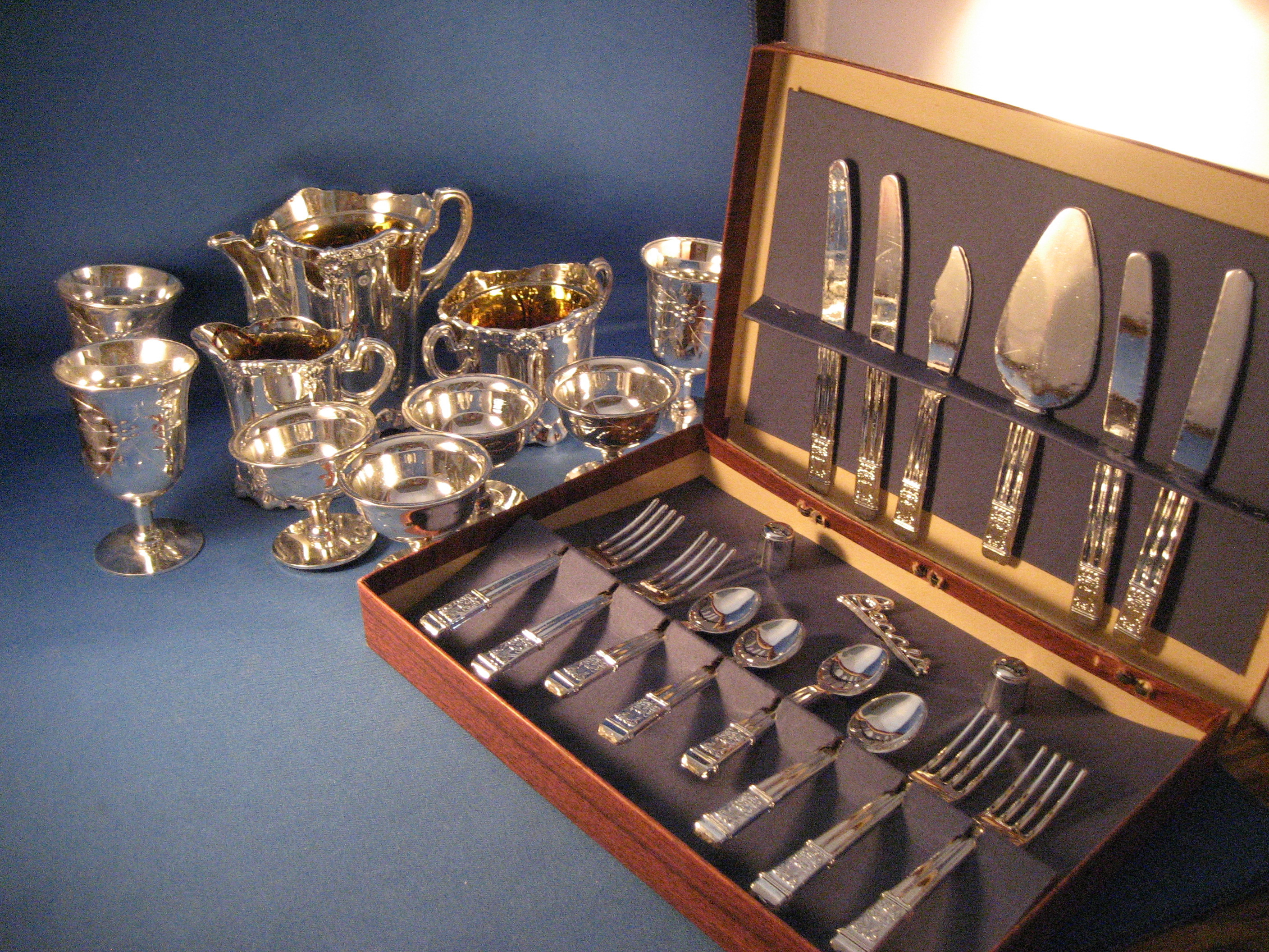 Child's Silver Set in a Du Barry Case