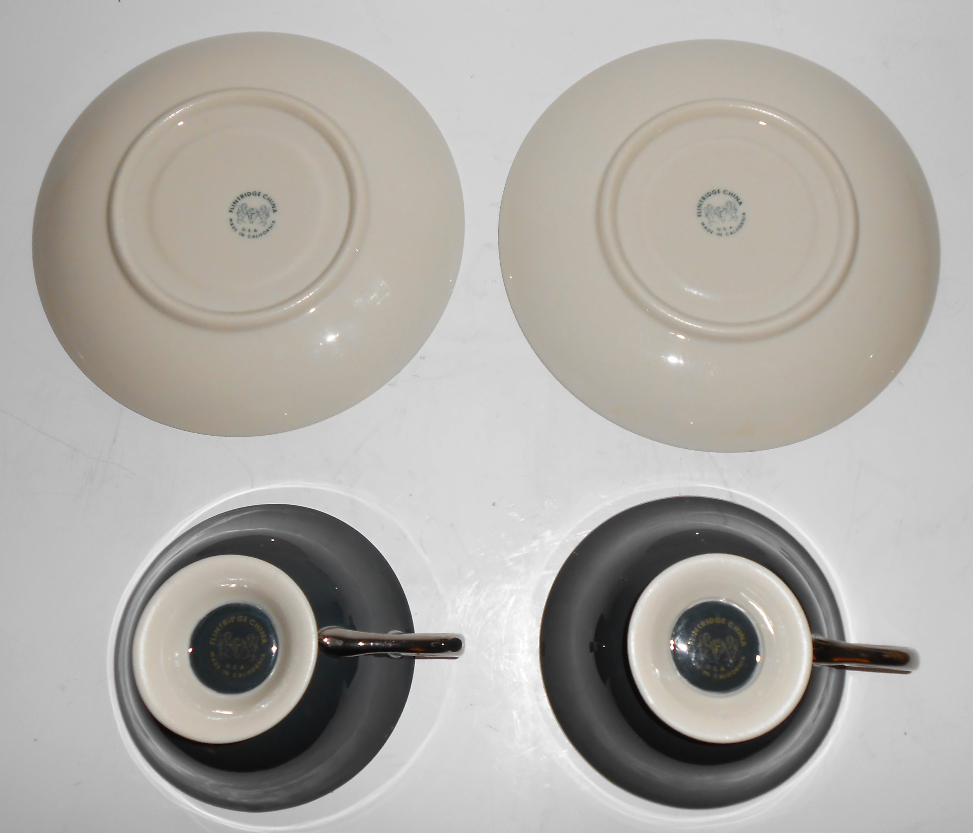 Flintridge Porcelain China Black Contessa 2 Cup/Saucers