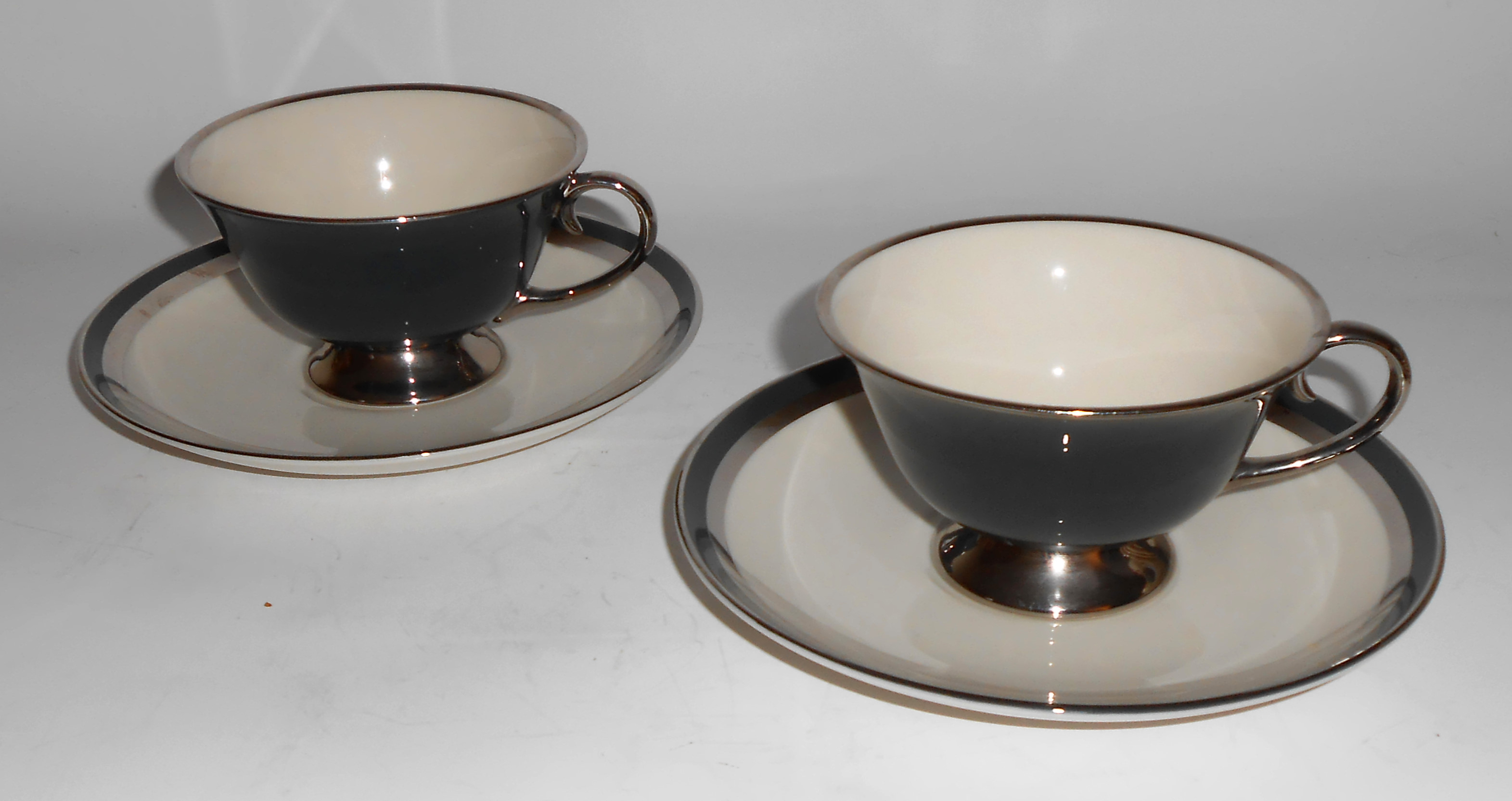 Flintridge Porcelain China Black Contessa 2 Cup/Saucers